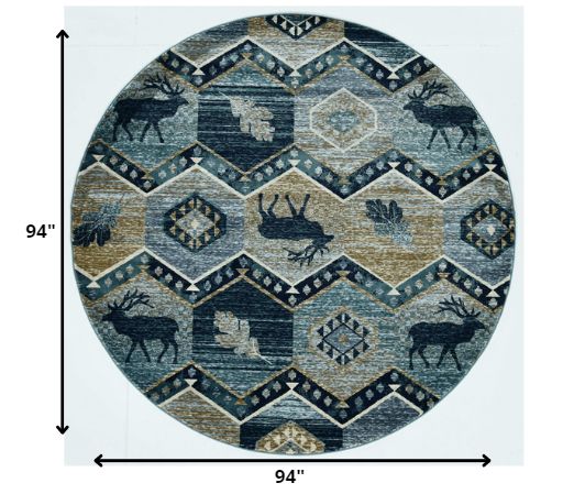 8' Seafoam Machine Woven Geometric Lodge Round Indoor Area Rug