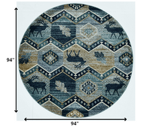 8' Seafoam Machine Woven Geometric Lodge Round Indoor Area Rug