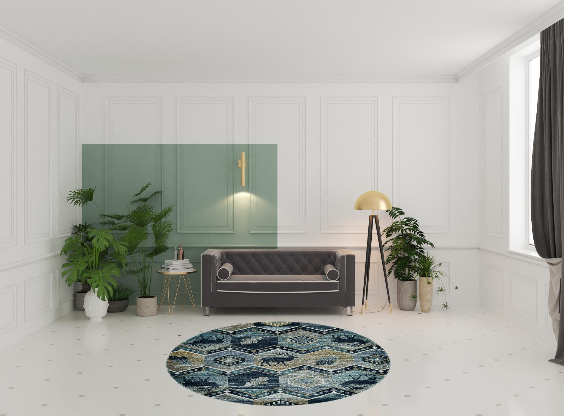 8' Seafoam Machine Woven Geometric Lodge Round Indoor Area Rug