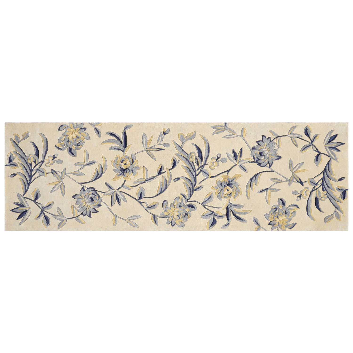 2' X 8' Runner Wool Ivory Or Blue Area Rug