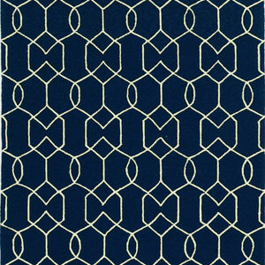 5' X 7' Navy Geometric Trellis Uv Treated Indoor Area Rug