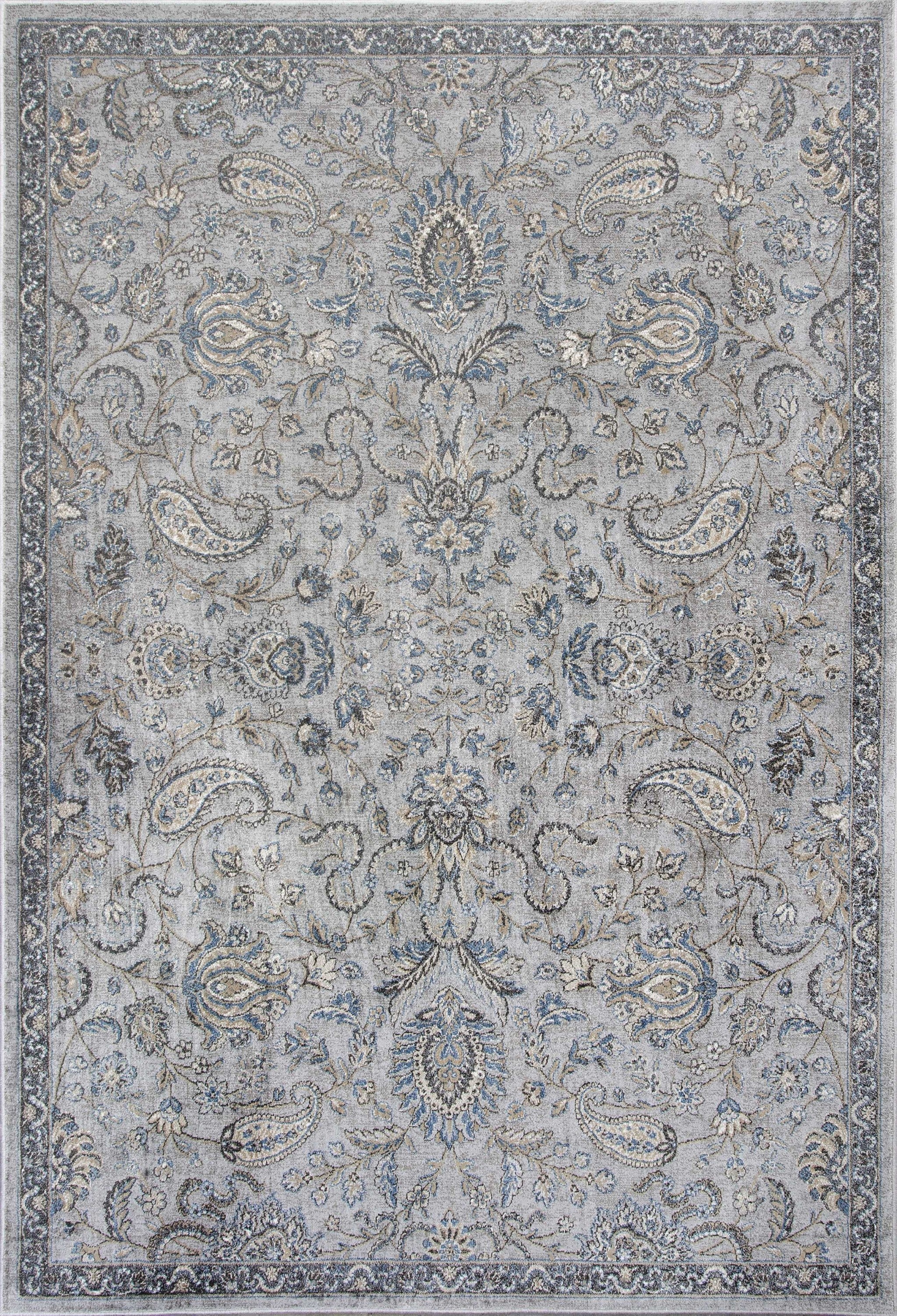 8'X11' Silver Blue Machine Woven Traditional Floral Indoor Area Rug