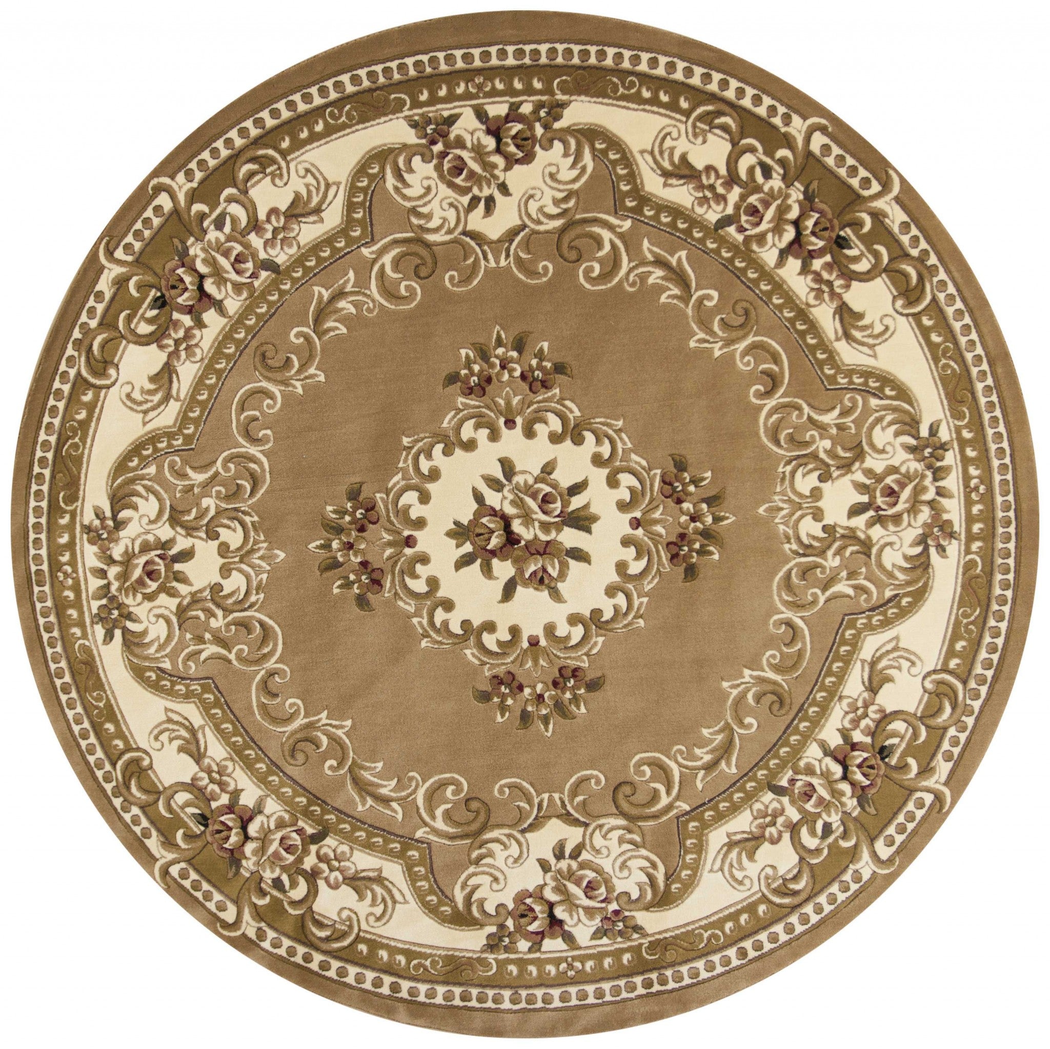 8'X11' Beige Ivory Machine Woven Hand Carved Floral Medallion Indoor Area Rug