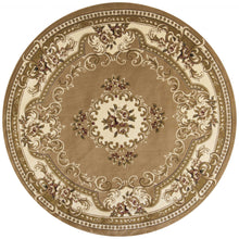 8'X11' Beige Ivory Machine Woven Hand Carved Floral Medallion Indoor Area Rug