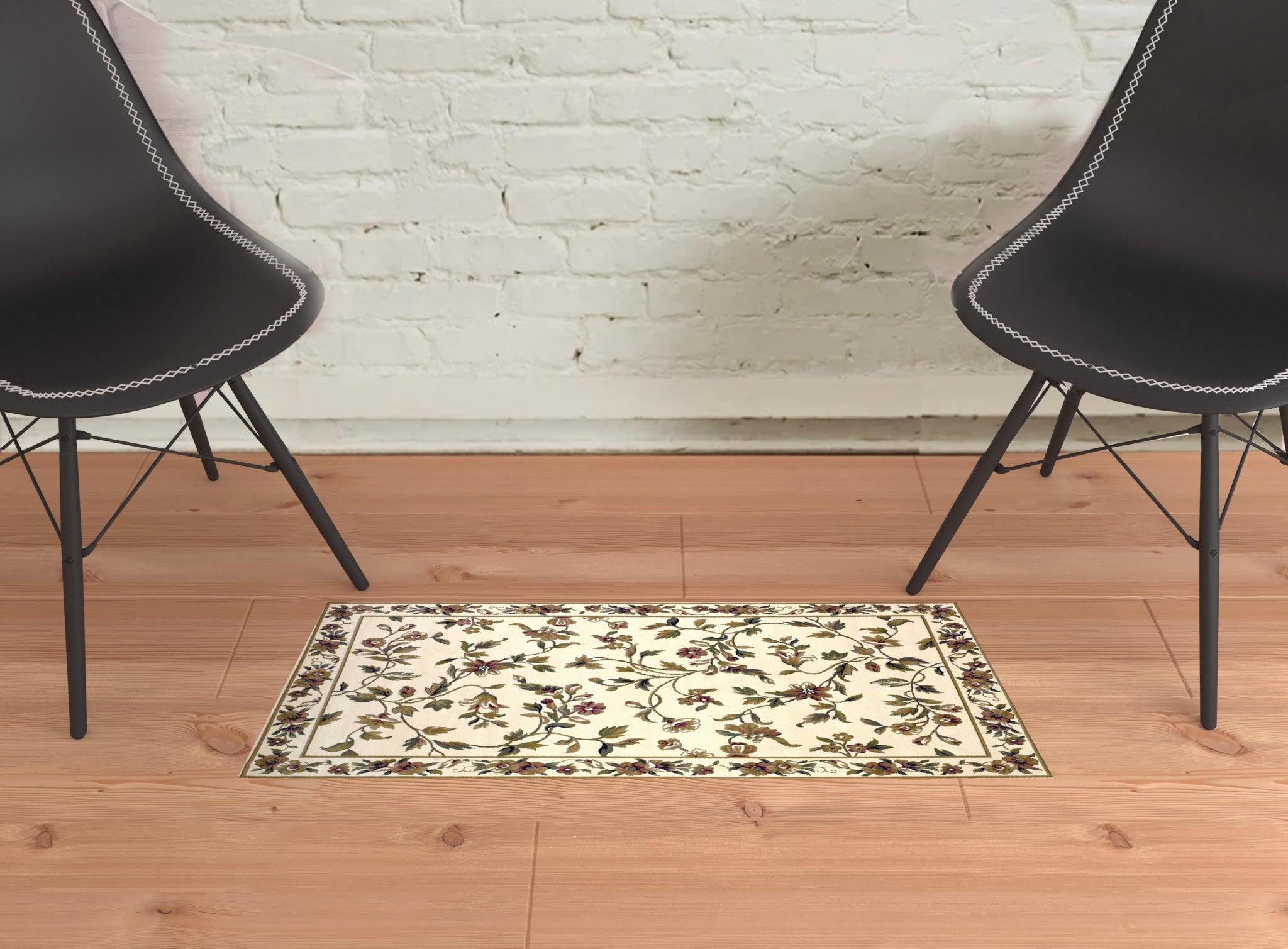 Ivory Machine Woven Floral Vines Indoor Area Rug - 10'x 13'