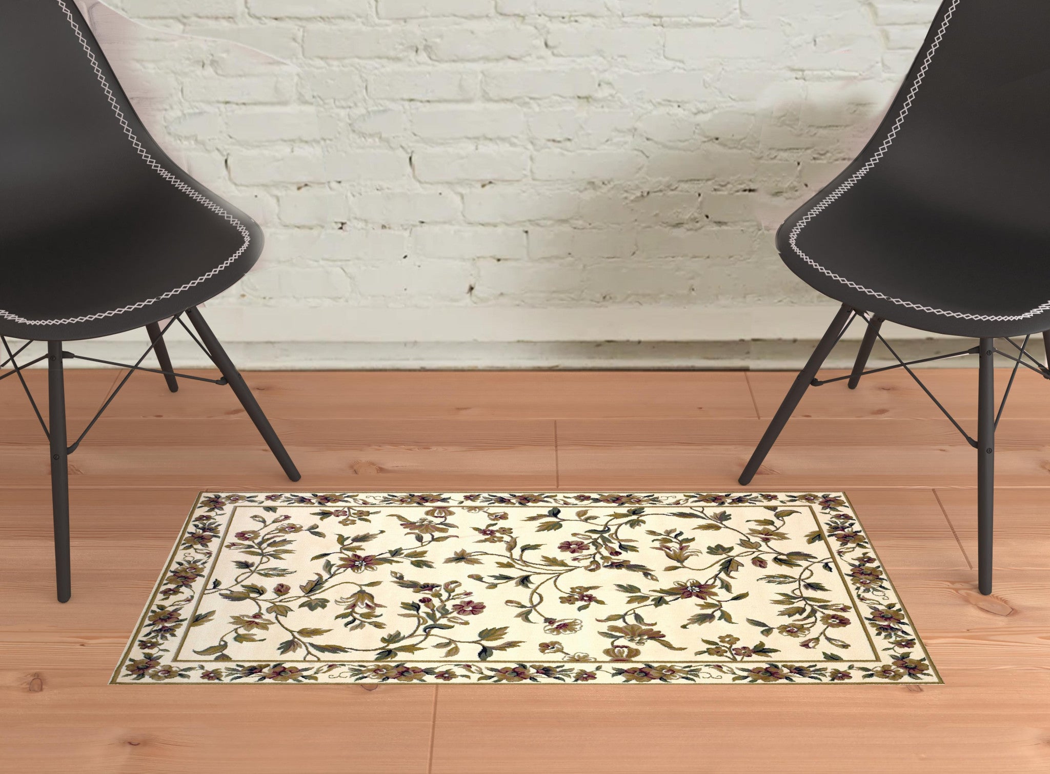 Ivory Machine Woven Floral Vines Indoor Area Rug - 10'x 13'
