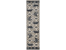 7' Round Ivory Or Blue Geometric Lodge Pattern Indoor Area Rug