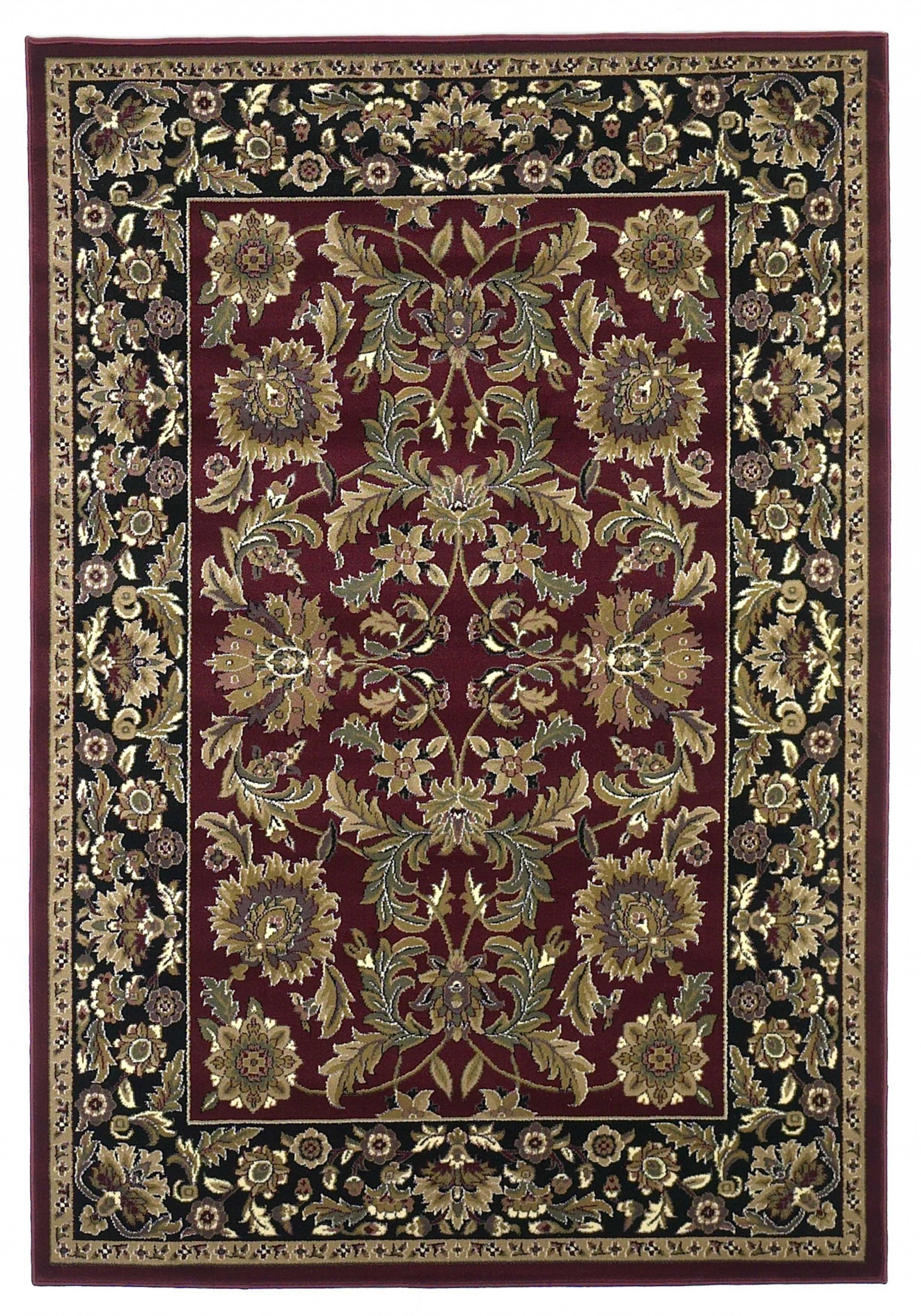 2'X3' Red Black Machine Woven Floral Traditional Indoor Accent Rug