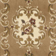 8'X11' Beige Ivory Machine Woven Hand Carved Floral Medallion Indoor Area Rug
