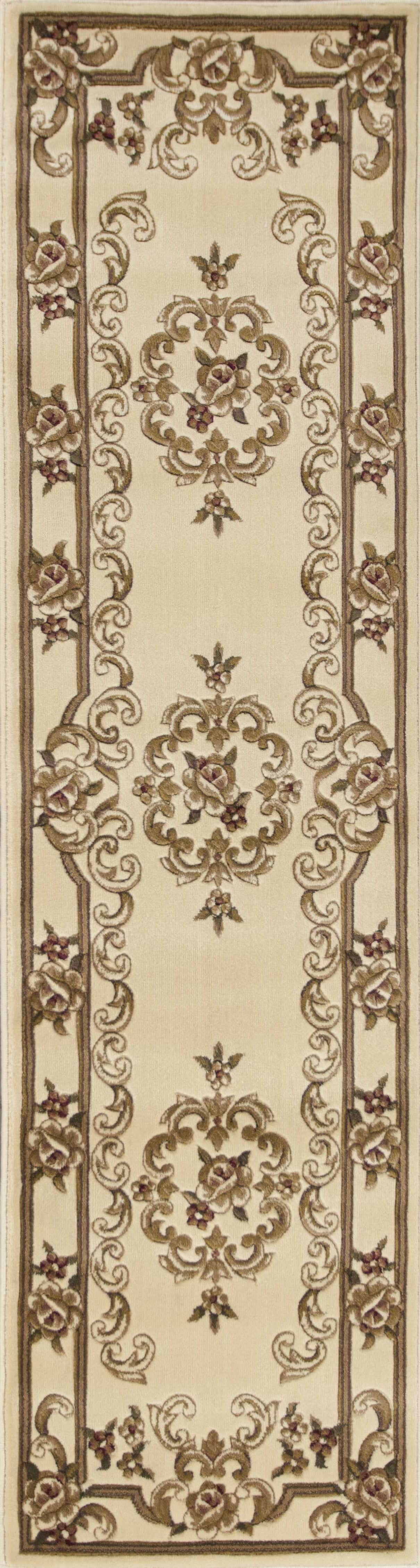 8'X11' Ivory Machine Woven Hand Carved Floral Medallion Indoor Area Rug
