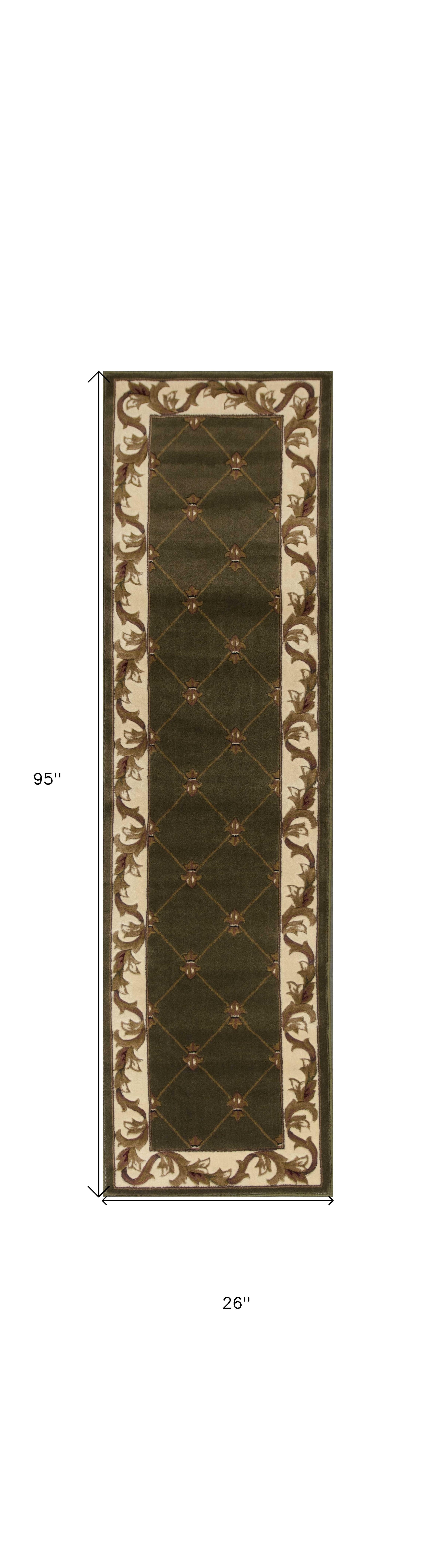 5'X8' Green Machine Woven Hand Carved Fleur De Lis Indoor Area Rug