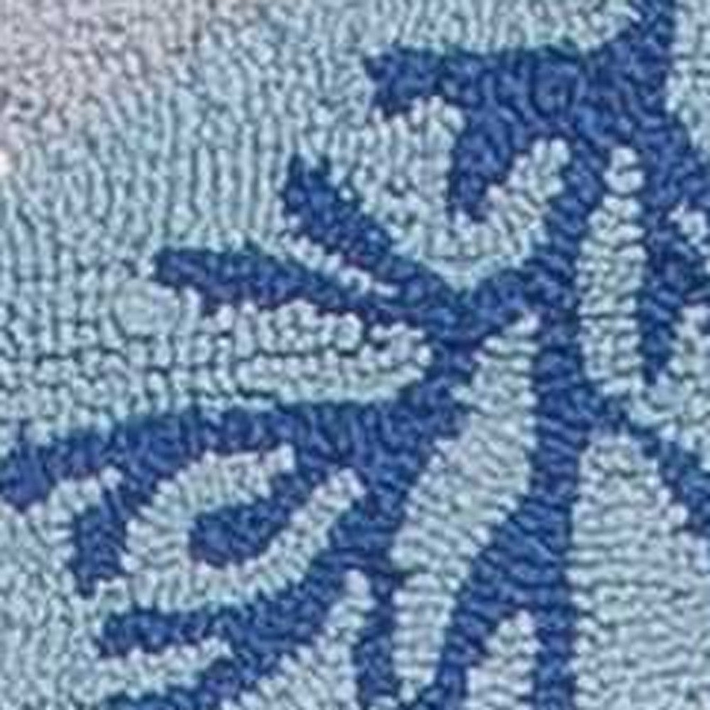 8' Blue Hand Hooked Marine Life Round Indoor Area Rug