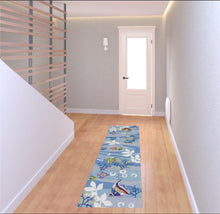 8' Blue Hand Hooked Marine Life Round Indoor Area Rug