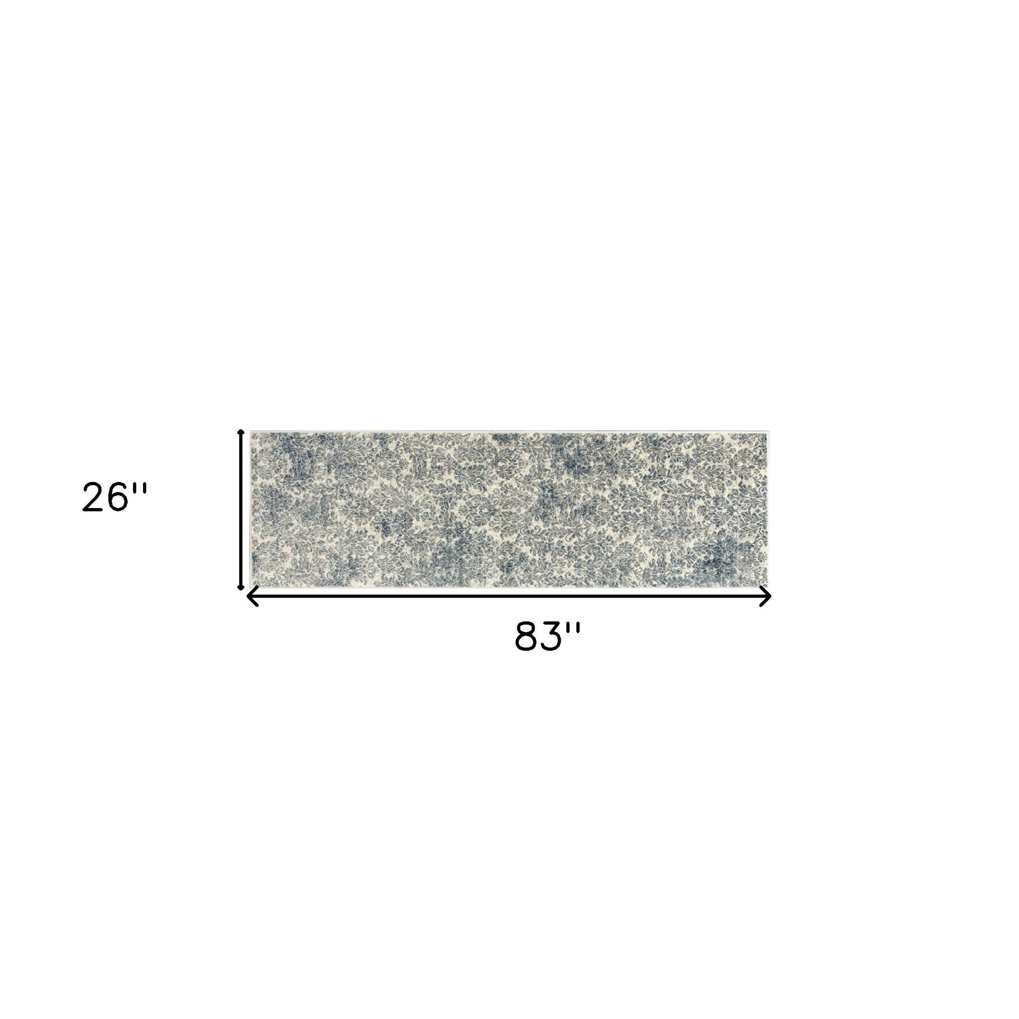 8'X11' Ivory Blue Machine Woven Damask Indoor Area Rug