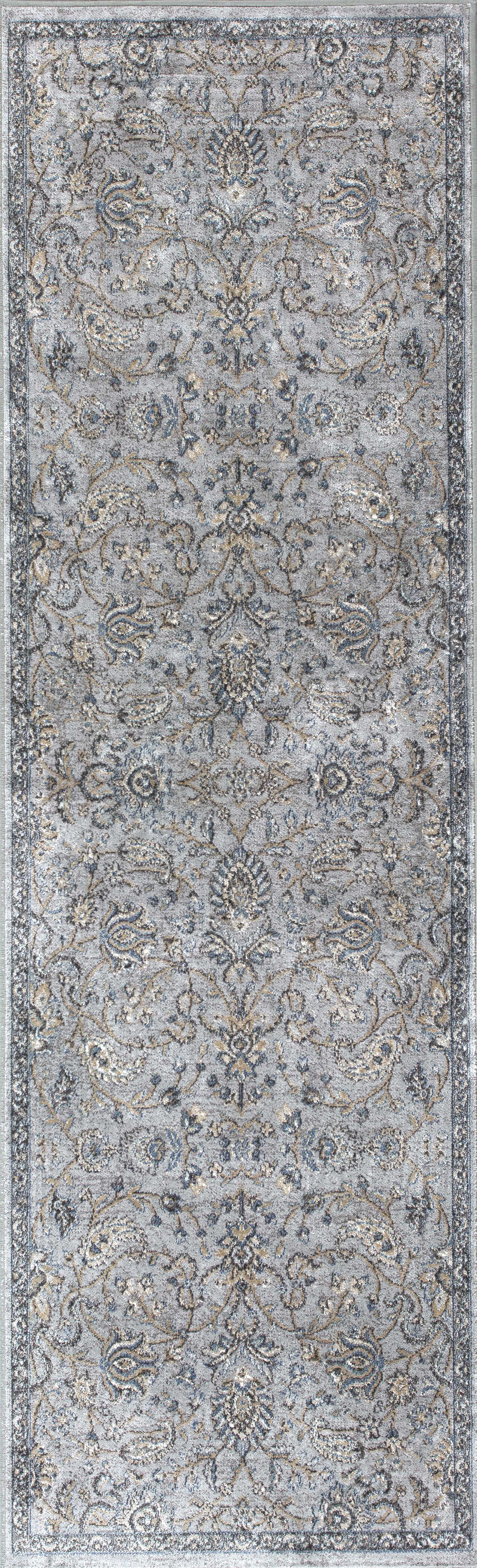 8'X11' Silver Blue Machine Woven Traditional Floral Indoor Area Rug