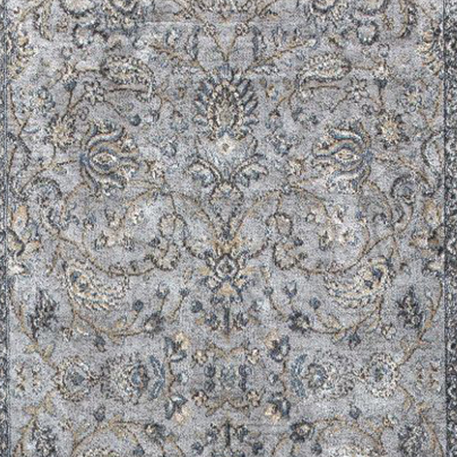 8'X11' Silver Blue Machine Woven Traditional Floral Indoor Area Rug