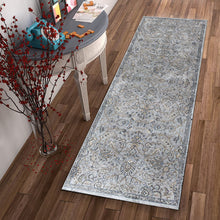 8'X11' Silver Blue Machine Woven Traditional Floral Indoor Area Rug