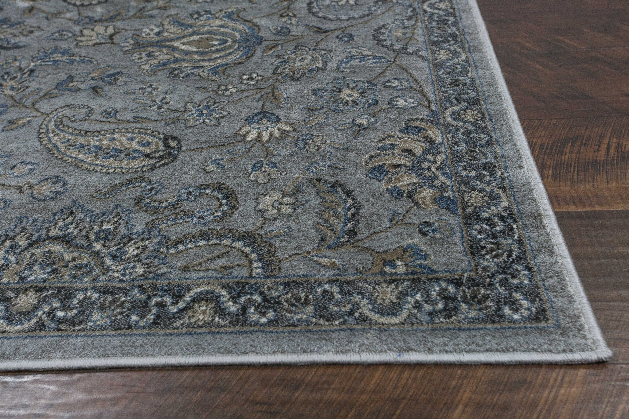 8'X11' Silver Blue Machine Woven Traditional Floral Indoor Area Rug