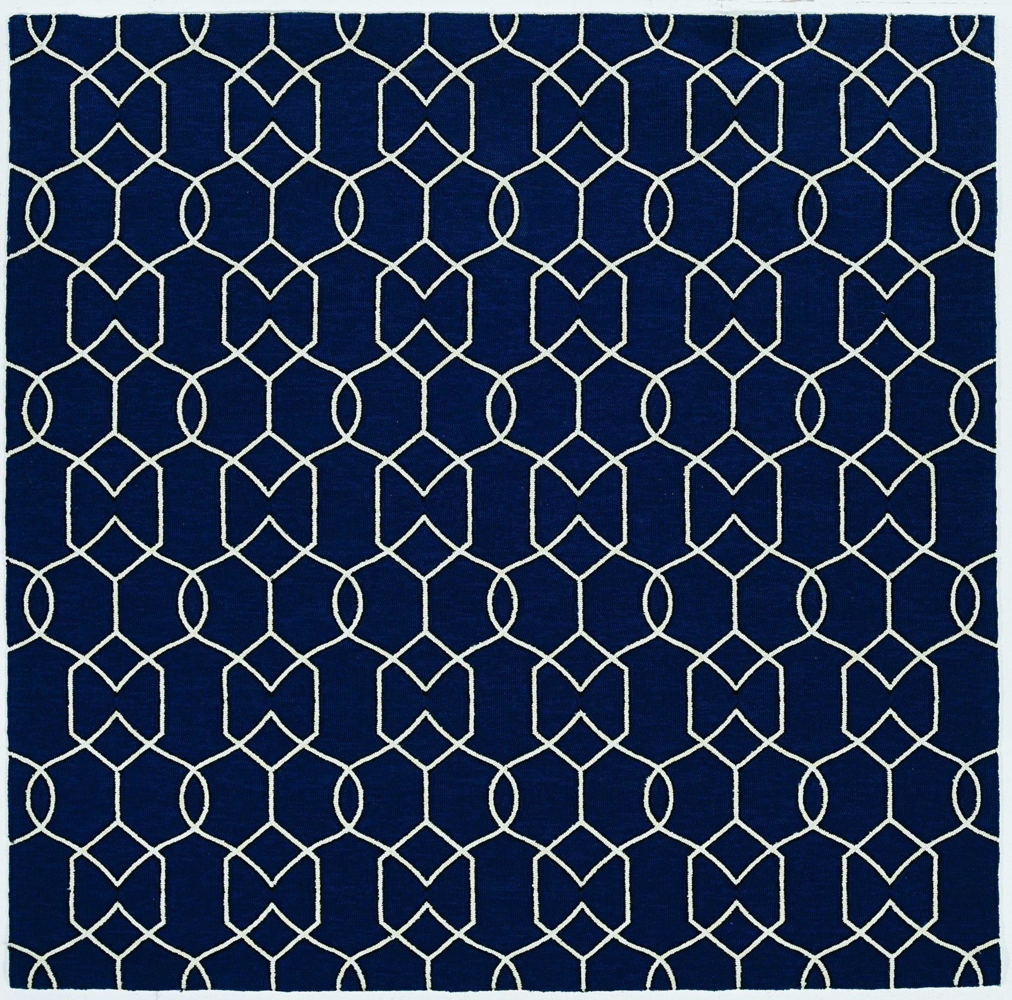 5' X 7' Navy Geometric Trellis Uv Treated Indoor Area Rug