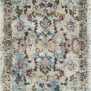 7' Light Blue Machine Woven Distressed Floral Traditional Indoor Runner Rug