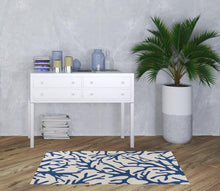 Polyester Ivory Blue Area Rug - 7' x 9'