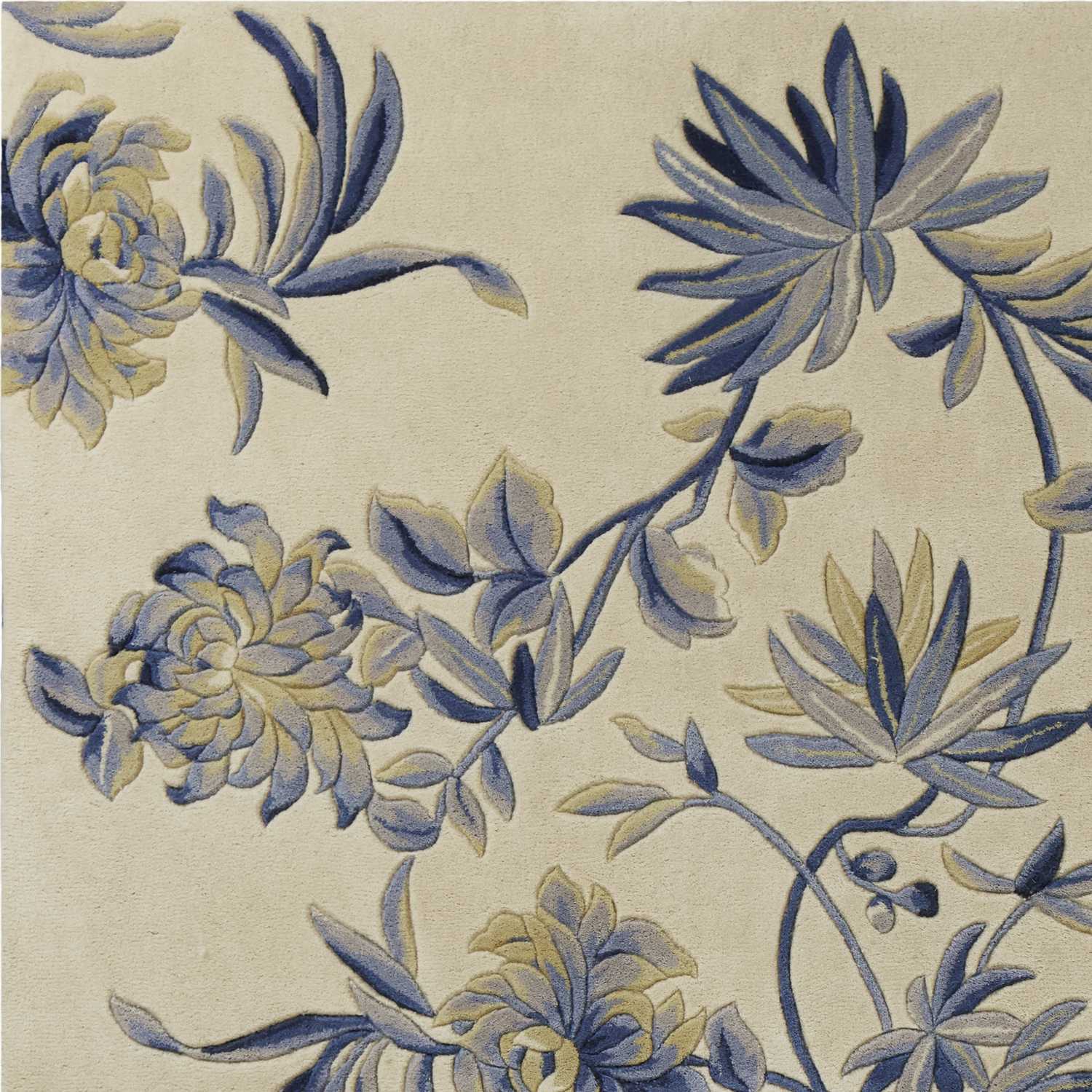 2' X 8' Runner Wool Ivory Or Blue Area Rug