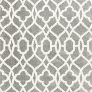 8'X11' Grey Ivory Machine Woven Ogee Indoor Shag Area Rug