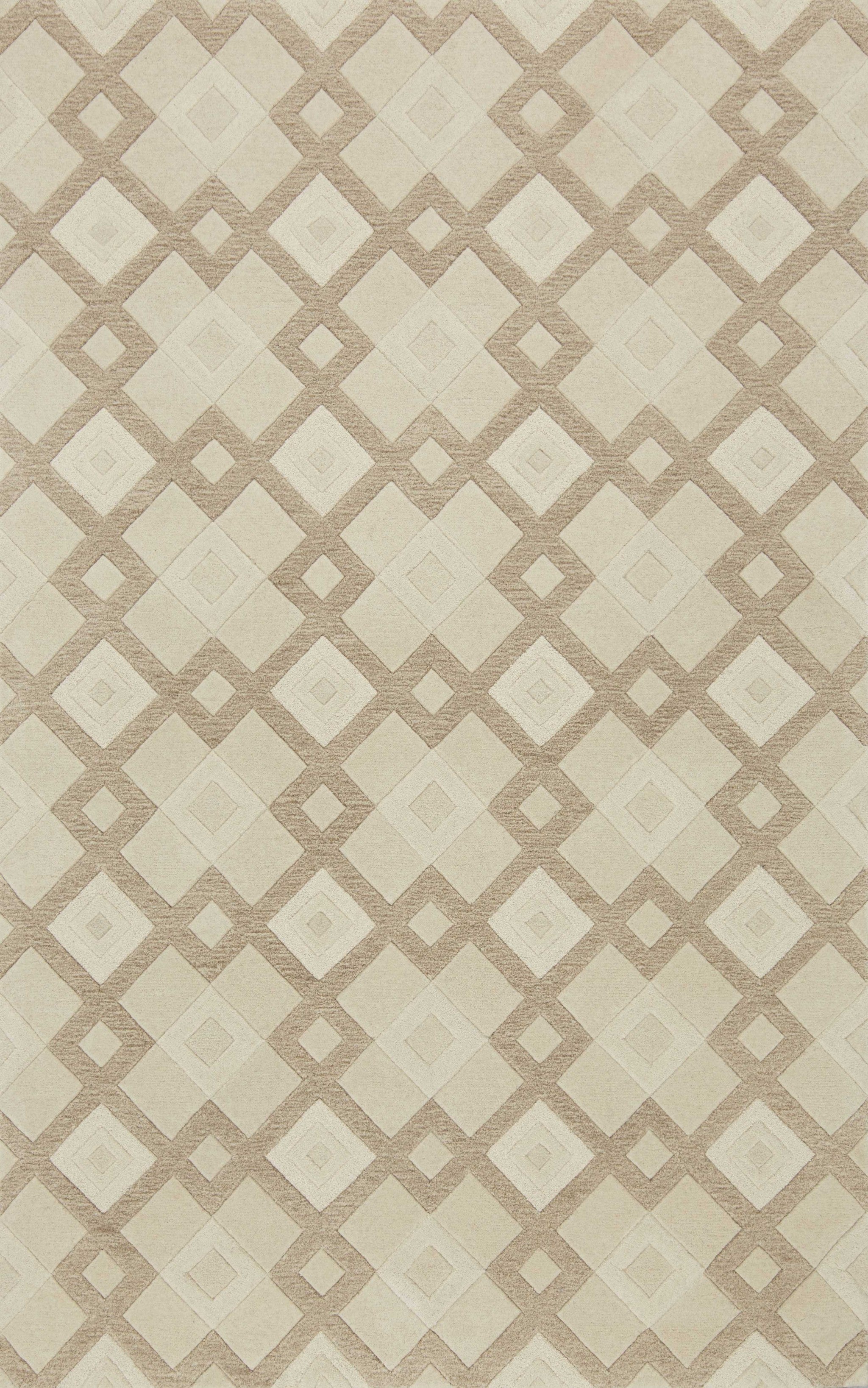 8'X11' Ivory Hand Tufted Geometric Diamond Pattern Indoor Area Rug