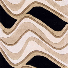 3' X 5' Black Or Beige Abstract Waves Wool Area Rug