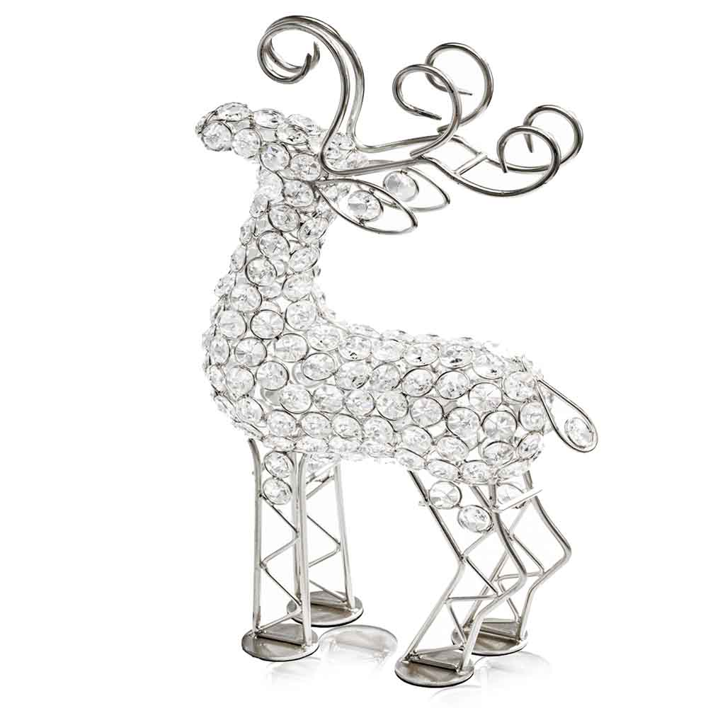 19" Silver Faux Crystal Bling Reindeer