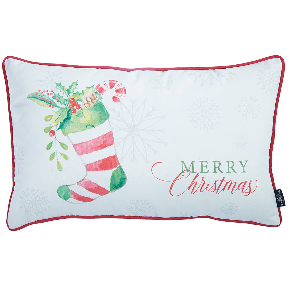 Merry Christmas Filled Stocking Decorative Lumbar Throw Pillow Cover