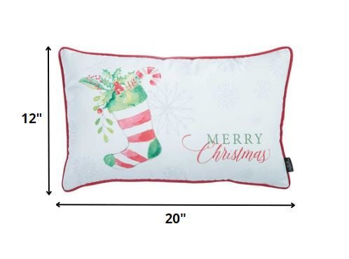 Merry Christmas Filled Stocking Decorative Lumbar Throw Pillow Cover