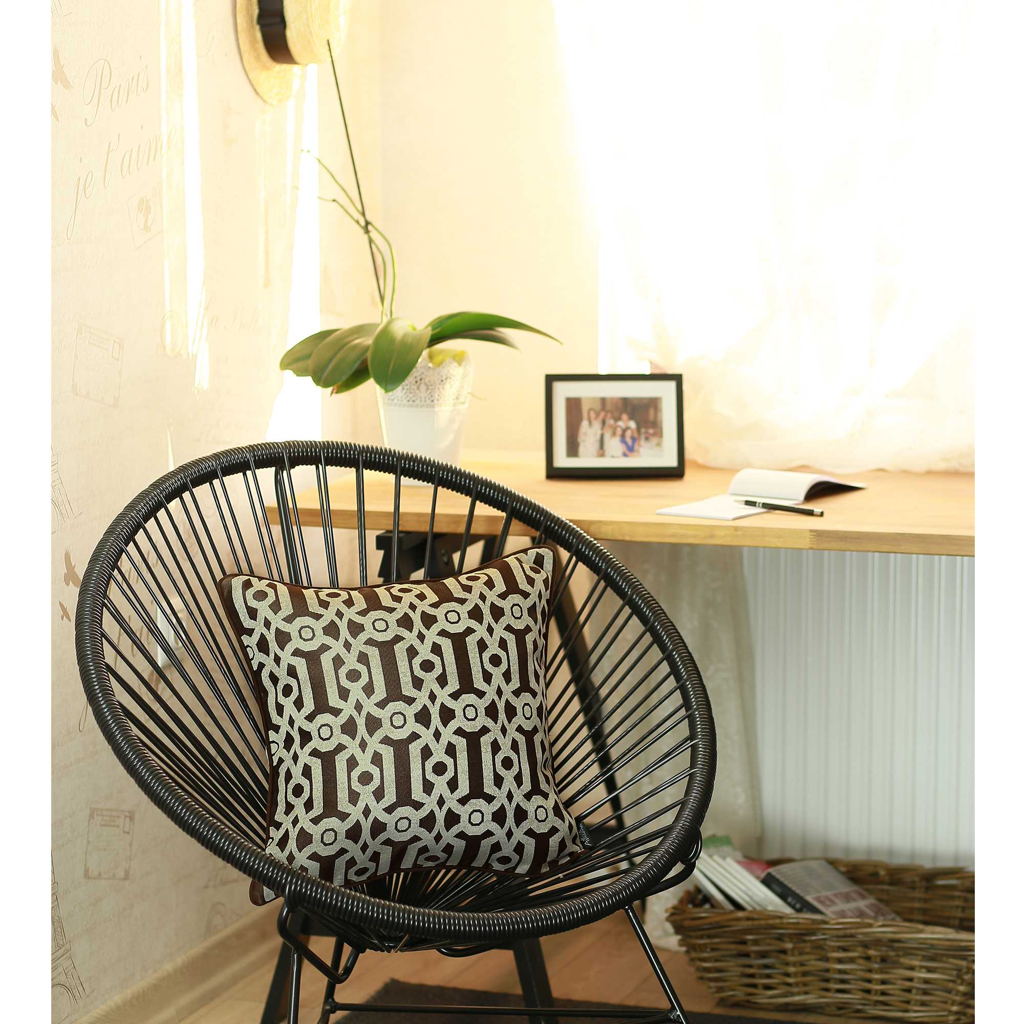 棕色和白色提花地理裝飾抱枕套