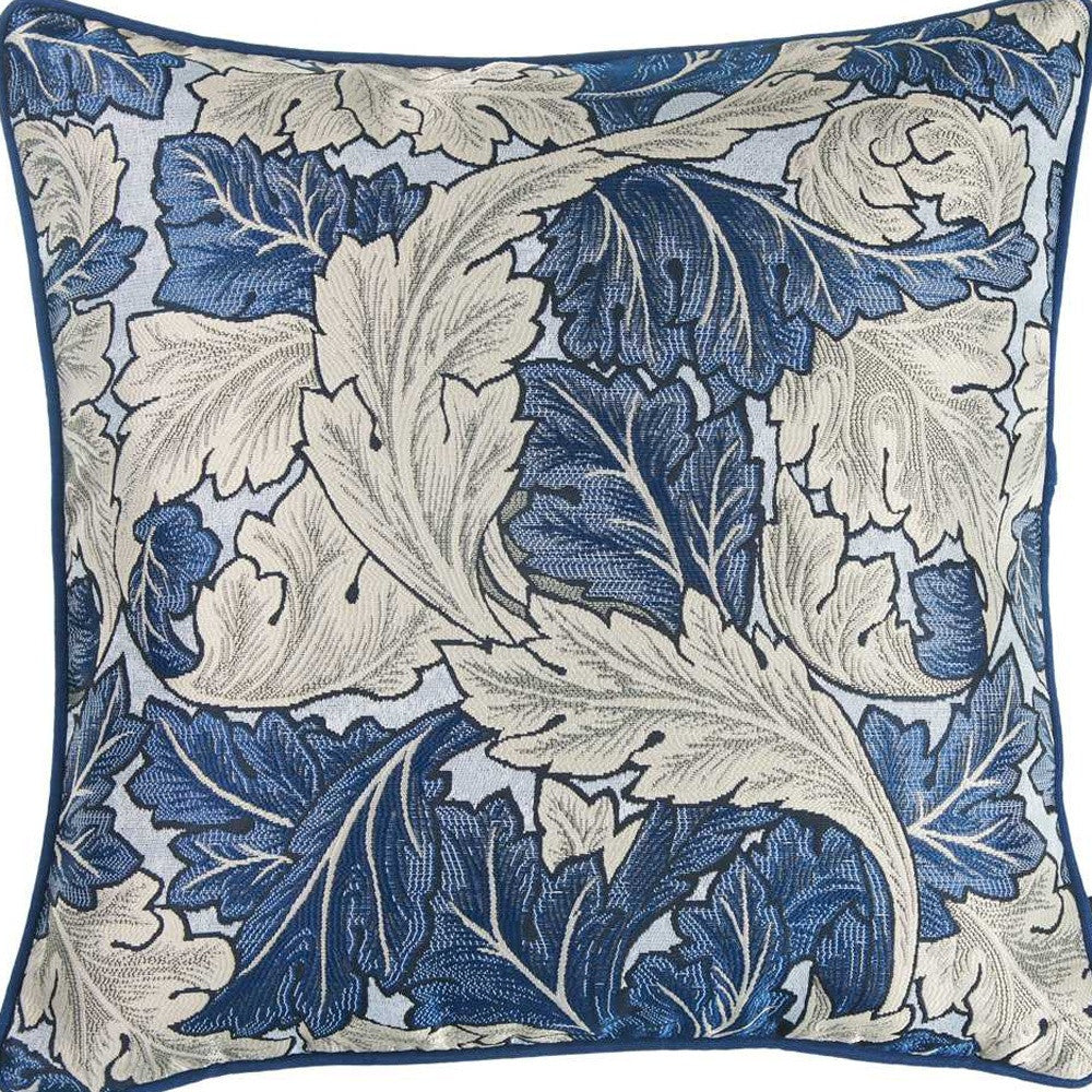 Blue And Grey Jacquard Leaf Decorative Throw Pillow Cover