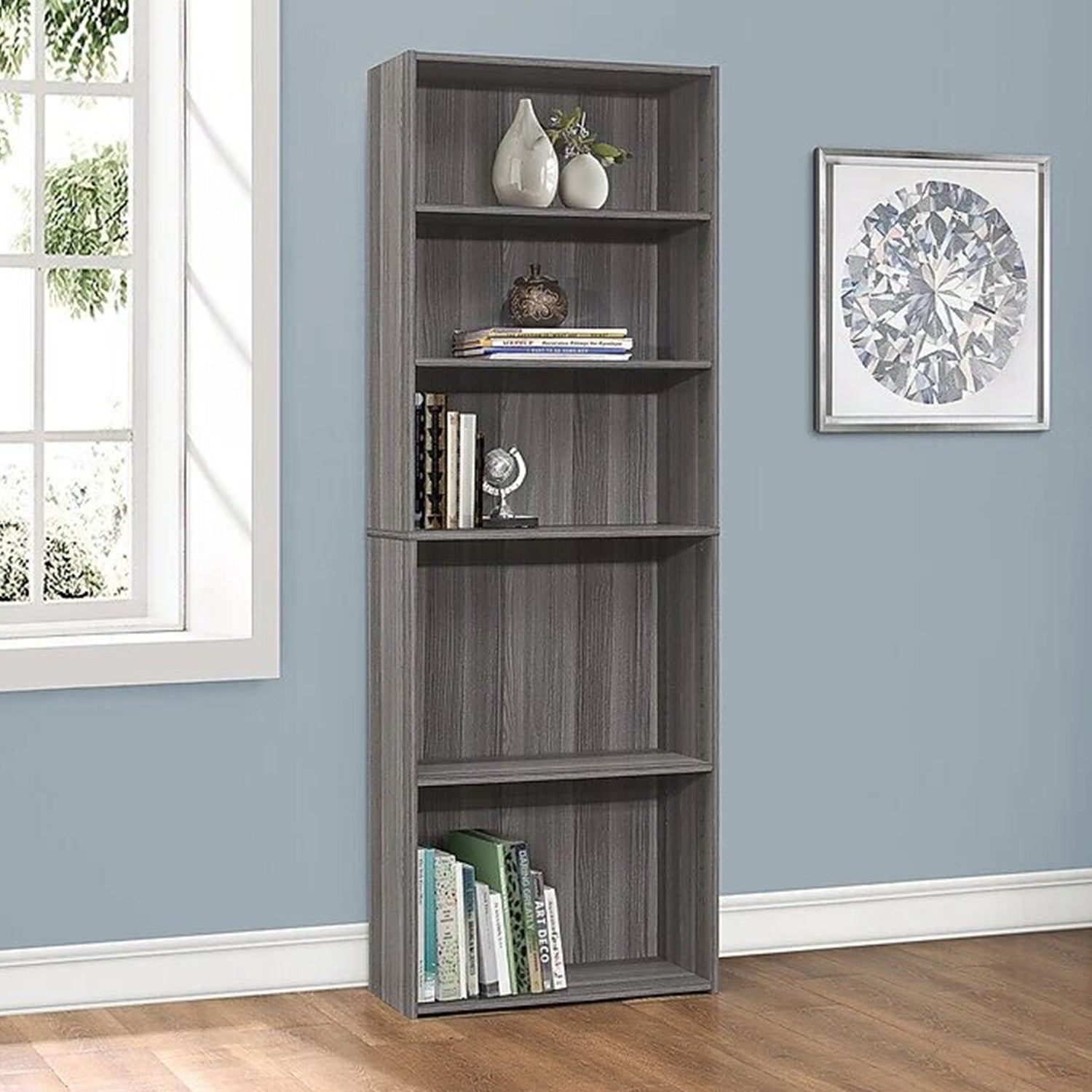 11.75" X 24.75" X 71.25" Grey 5 Shelves  Bookcase