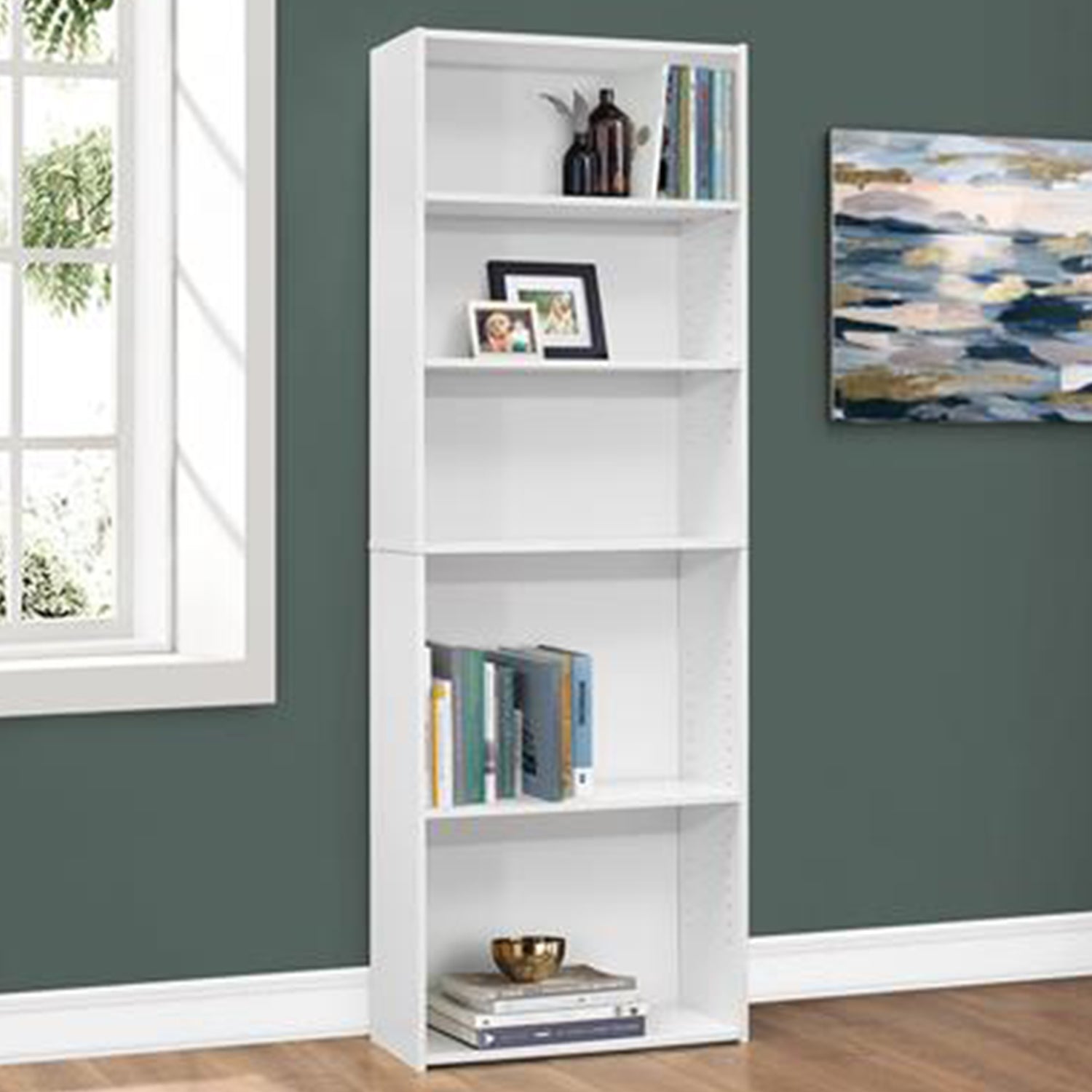 11.75" X 24.75" X 71.25" White 5 Shelves  Bookcase