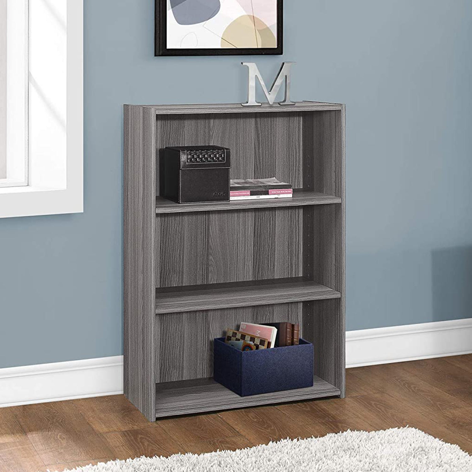 11.75" X 24.75" X 35.5" Grey 3 Shelves  Bookcase