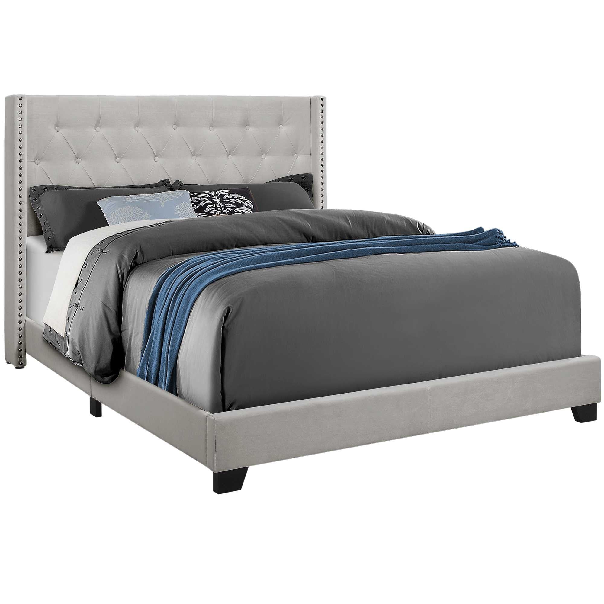 66.5" X 87.5" X 49.75" Light Grey Velvet With Chrome Trim  Queen Size Bed