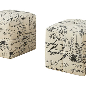 Set Of 2 Kids Black And Beige Vintage Postcard Ottomans