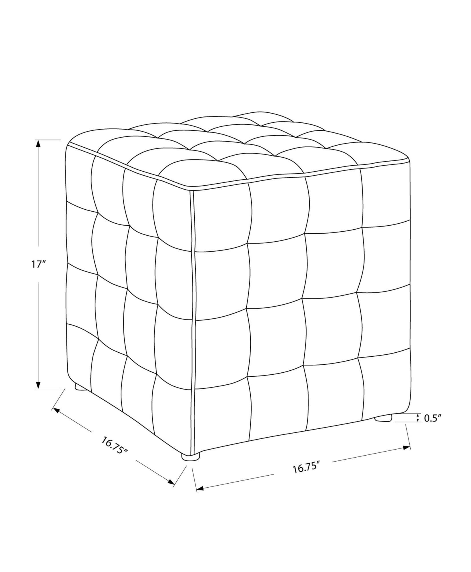 17" Light Blue 100% Linen Tufted Checkered Cube Ottoman