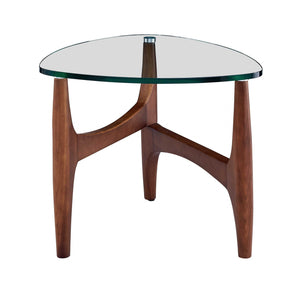 Clear Tempered Glass Side Table With Walnut Base 23" x 23" x 19"