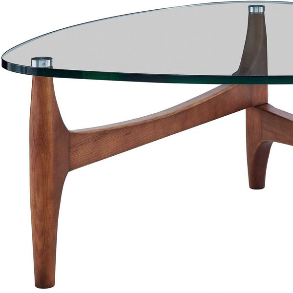 Walnut And Clear Glass Triangle Coffee Table 35"