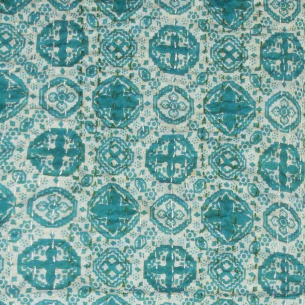 Blue And Green Cotton Ikat Reversable Throw