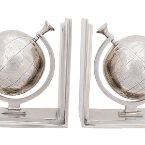 4.5" X 6.75" X 7.75" Alum Globe Bookend Set Of Two