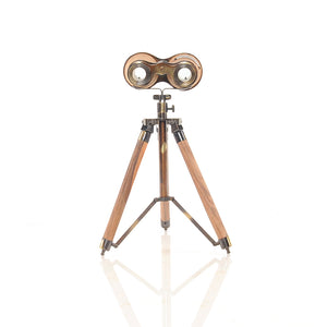 8" X 8" X 11" Wood Brass Binocular On Stand