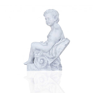 Vintage Look Off White Boy Sitting Statue