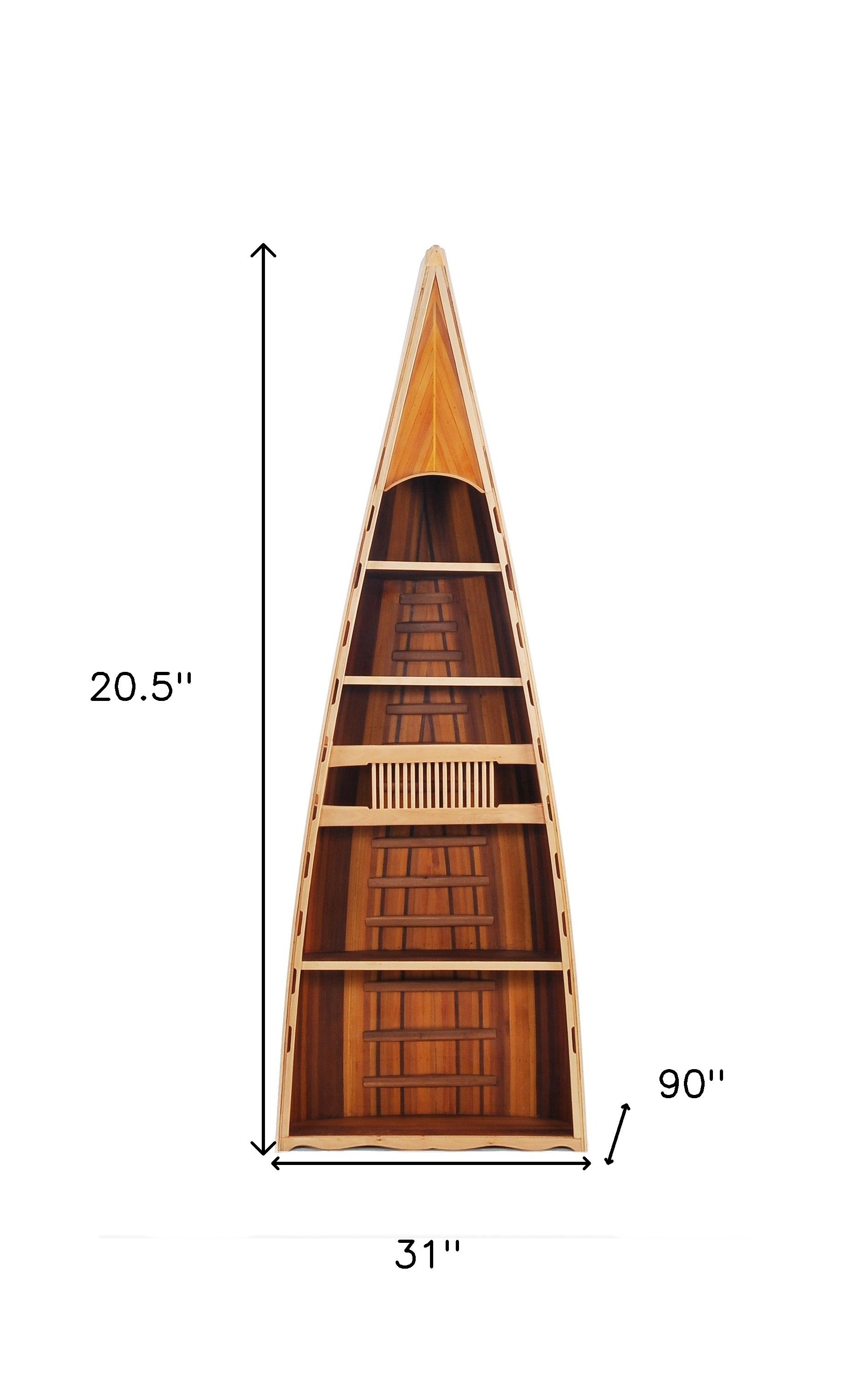 31" X 90" X 20.5" Wooden Canoe  Book Shelf