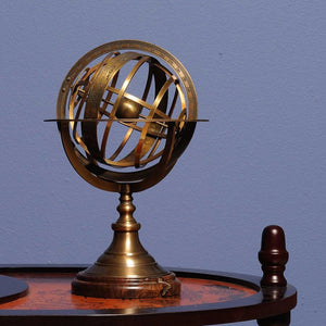 Armillary Sphere On Wood Base 7" x 7" x 11.5"