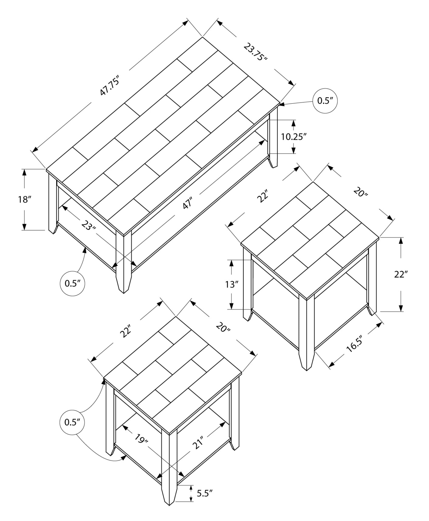 Juego de mesa superior con aspecto de mármol Cappuccino, juego de 3 piezas