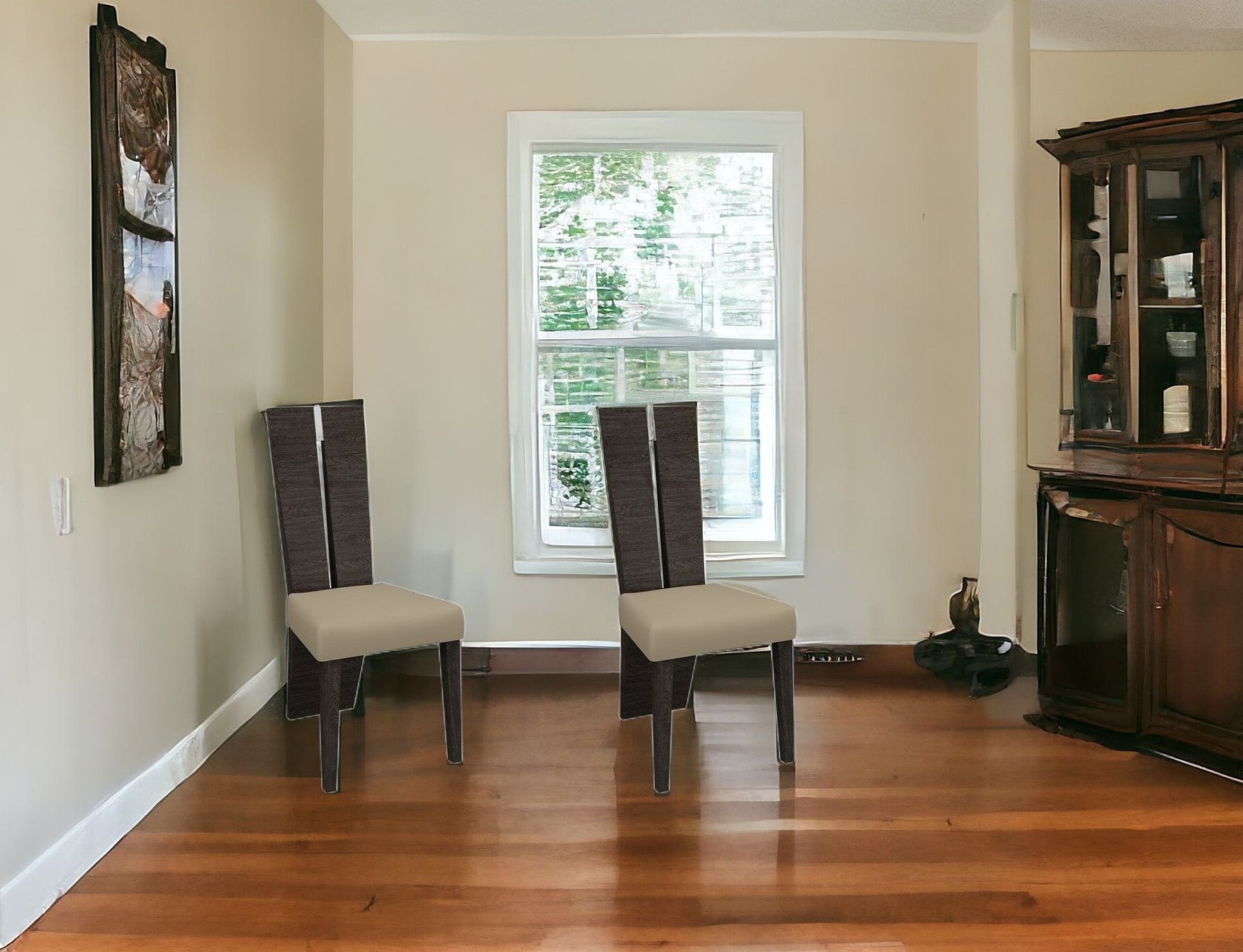 Set Of 2 Gray Alder Ladder Back Dining Chairs